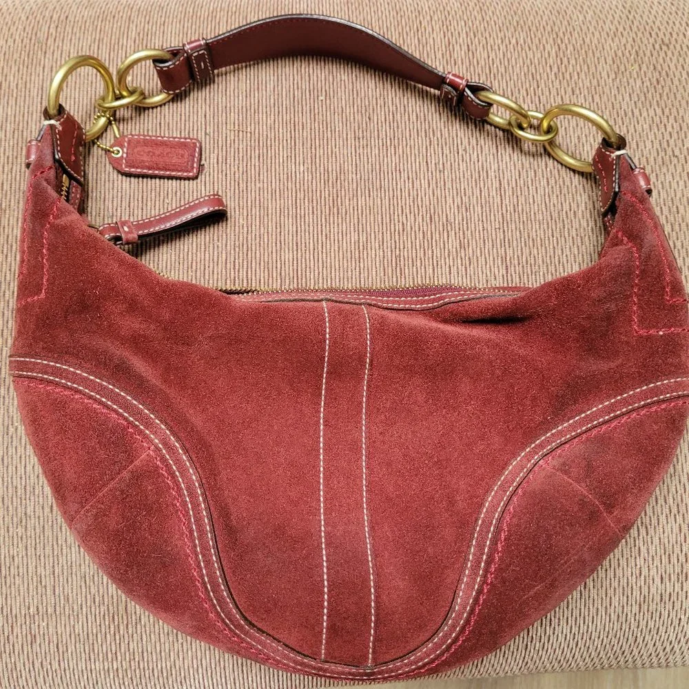 バッグ Coach Hobo Oneshoulder Bag suede red y2k Coach red burgundy suede hobo shoulder bag ཐིཋྀ Selling for $250